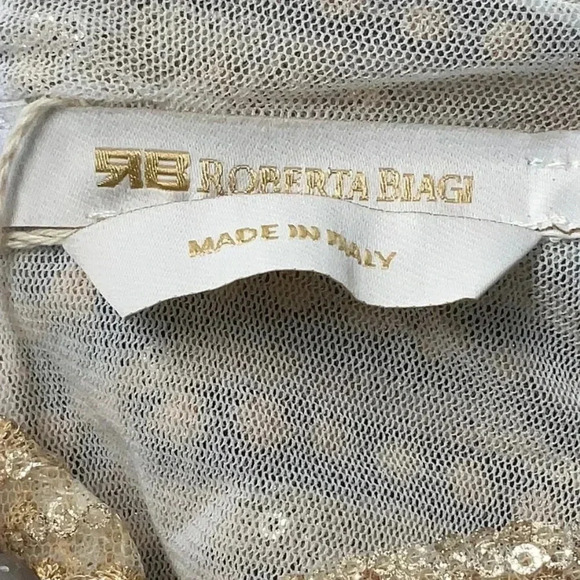 Roberta Biagi Gold Sequins 3/4 Sleeves Cocktail Ruffle Designer Dress Size S NWT - Picture 5 of 7